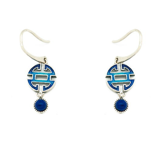 Blue Blessing Knot Lapis and Red Agate Sterling Silver Dangle Earrings