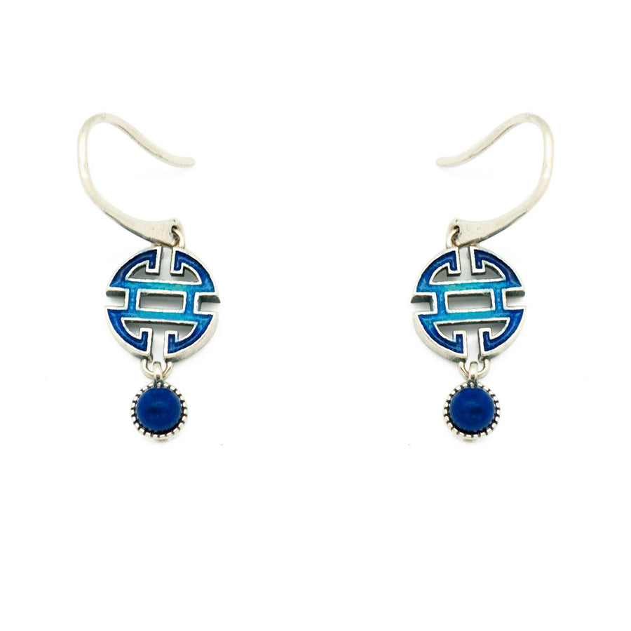 Blue Blessing Knot Lapis and Red Agate Sterling Silver Dangle Earrings