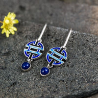 Blue Blessing Knot Lapis and Red Agate Sterling Silver Dangle Earrings