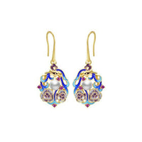 Round Natural Pearl Enamel Sterling Silver Drop Earrings