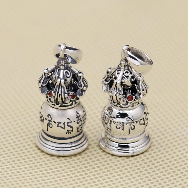 Vintage Chinese Tower Scripture Sterling Silver Pendant