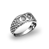 Owl Motif White Crystal 925 Sterling Silver Pinky Ring