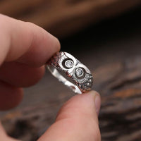 Owl Motif White Crystal 925 Sterling Silver Pinky Ring