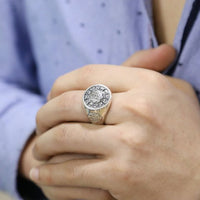 Chinese Oxide Gossip 925 Silver Ring for Men