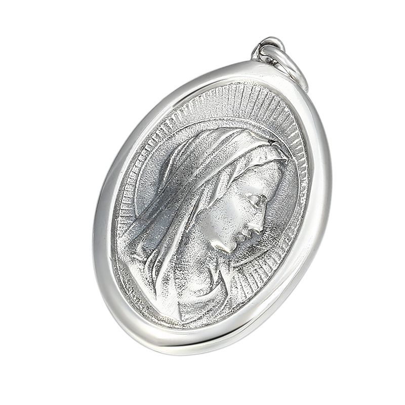 Virgin Mary Portrait Coin Pendant, 925 Sterling Silver