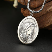 Virgin Mary Portrait Coin Pendant, 925 Sterling Silver