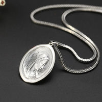 Virgin Mary Portrait Coin Pendant, 925 Sterling Silver