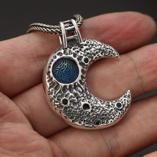Vintage Crescent Moon Pendant, 925 Sterling Silver