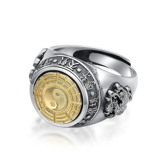 Men's Eight Trigrams Adjustable Sterling Silver Ring