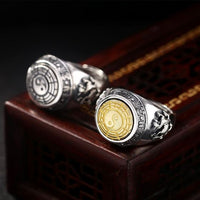 Men's Eight Trigrams Adjustable Sterling Silver Ring