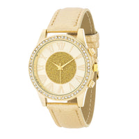 Shira Crystal Leather Watch with Gold Strap