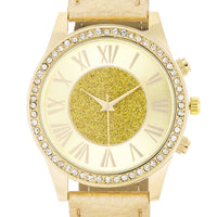 Shira Crystal Leather Watch with Gold Strap
