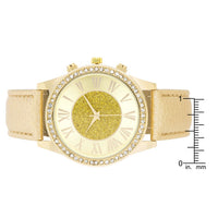 Shira Crystal Leather Watch with Gold Strap