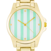Gold Watch with Mint Stripe Dial