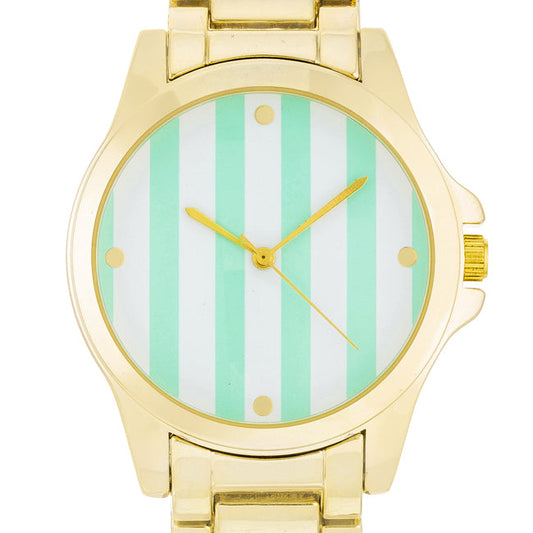 Gold Watch with Mint Stripe Dial