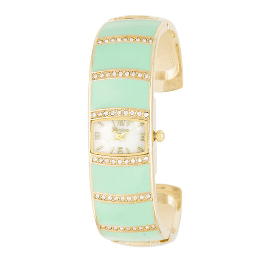 Gold Cuff Watch With Crystals, Mint