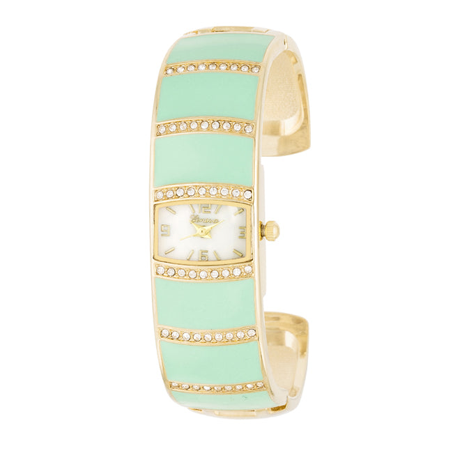 Gold Cuff Watch With Crystals, Mint