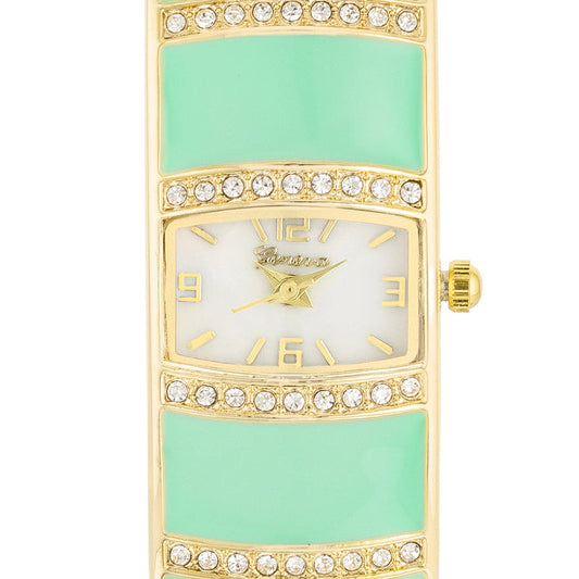 Gold Cuff Watch With Crystals, Mint