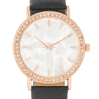 Rose Gold Shell Pearl Watch with Crystals