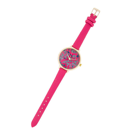 Gold Watch with Floral Dial