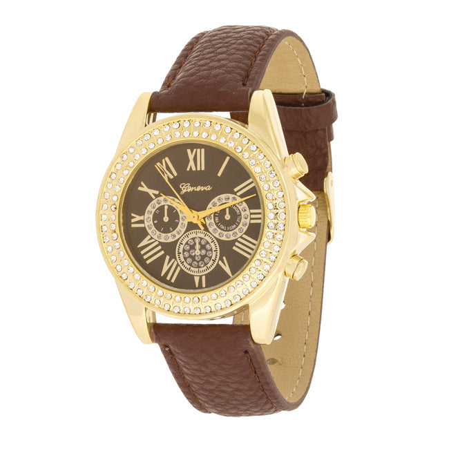 Brown Leather Crystal Watch