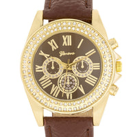 Brown Leather Crystal Watch
