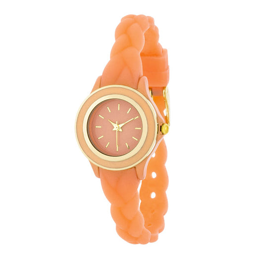 Carmen Braided Watch with Coral Rubber Strap
