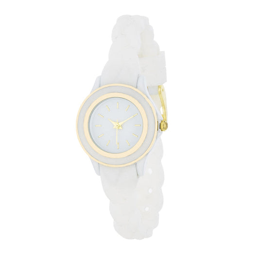 Carmen Braided Ladies Watch with White Rubber Strap