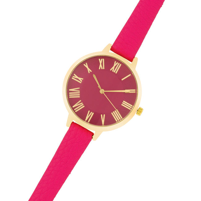 Gold Watch with Pink Leather Strap