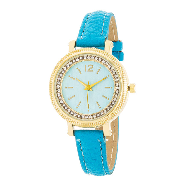 Georgia Gold Crystal Watch, Turquoise Leather Strap