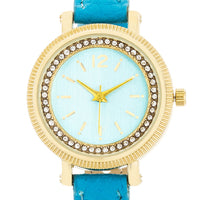 Georgia Gold Crystal Watch, Turquoise Leather Strap