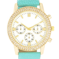 Gold Shell Pearl Watch with Crystals