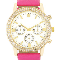 Gold Pearl Watch with Crystals