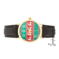 Gold Holiday Watch with Black Leather Strap