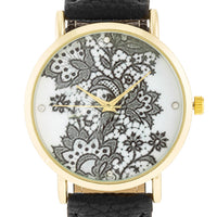 Gold Watch with Floral Dial
