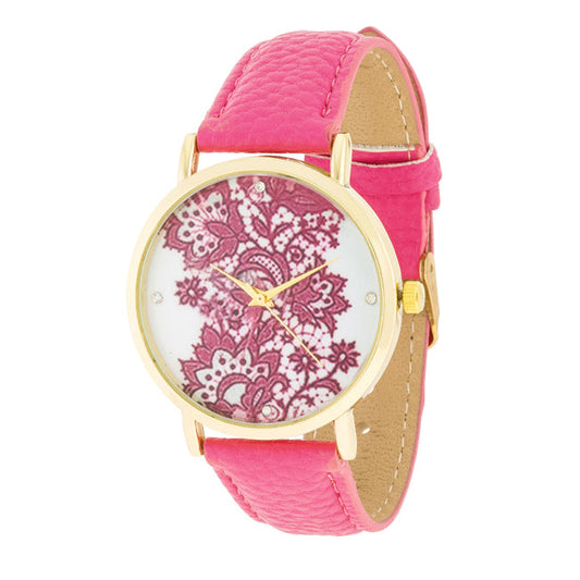 Gold Watch with Floral Dial