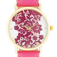 Gold Watch with Floral Dial