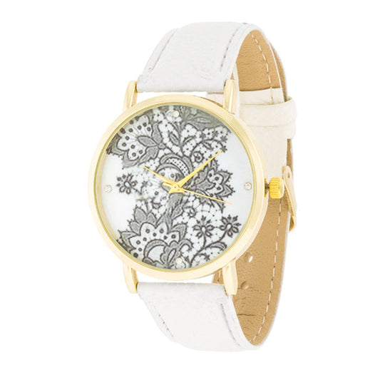 Gold Floral Dial Watch