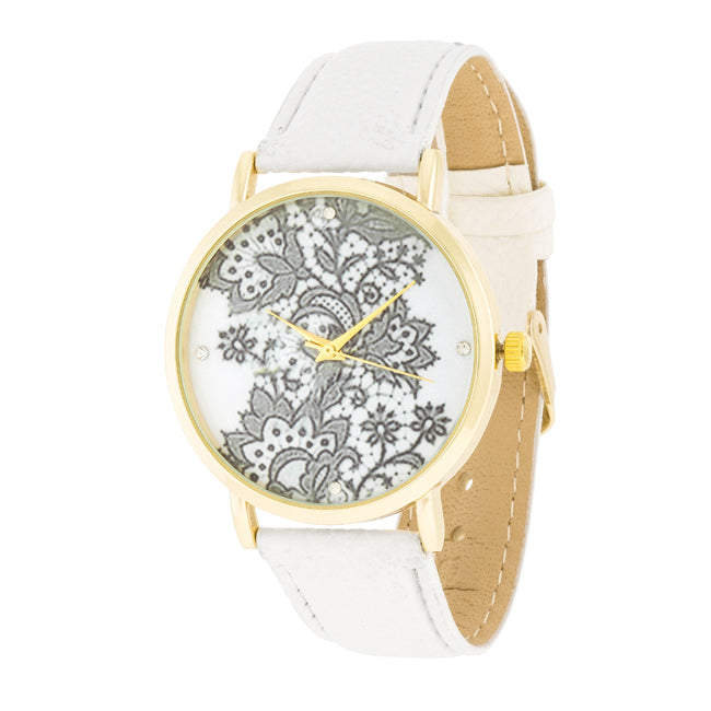 Gold Floral Dial Watch