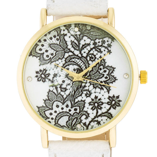 Gold Floral Dial Watch