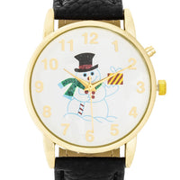 Holiday Tune Gold Watch with Black Leather Strap