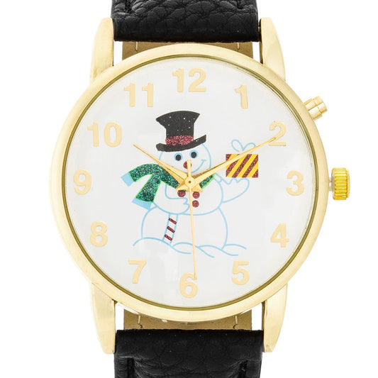 Holiday Tune Gold Watch with Black Leather Strap