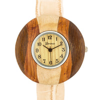 Brenna Beige Wood-Inspired Leather Cuff Watch