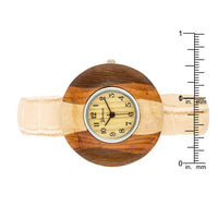 Brenna Beige Wood-Inspired Leather Cuff Watch
