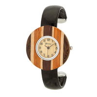 Brenna Black Wood-Inspired Leather Cuff Watch