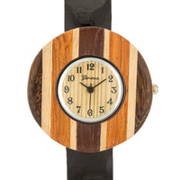 Brenna Black Wood-Inspired Leather Cuff Watch