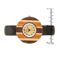 Brenna Black Wood-Inspired Leather Cuff Watch