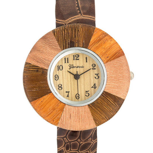 Brenna Dark Brown Leather Cuff Watch