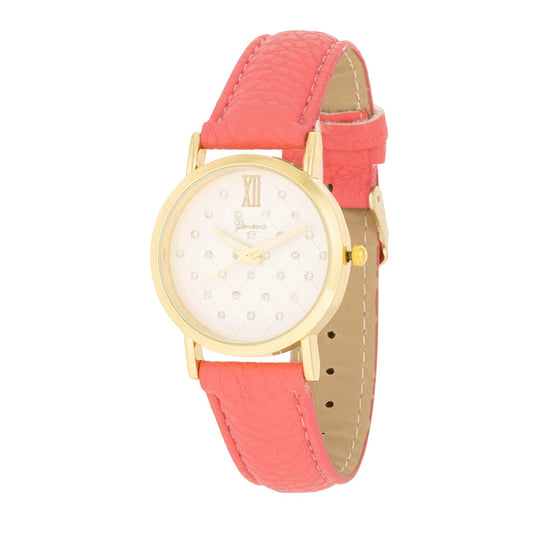 Gold-Tone Coral Leather Watch