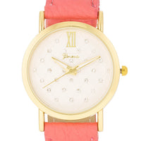 Gold-Tone Coral Leather Watch